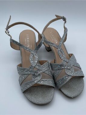 Paradox London Silver Rhinestone Slingback Block Heel Sandals Women’s 7.5 EU38